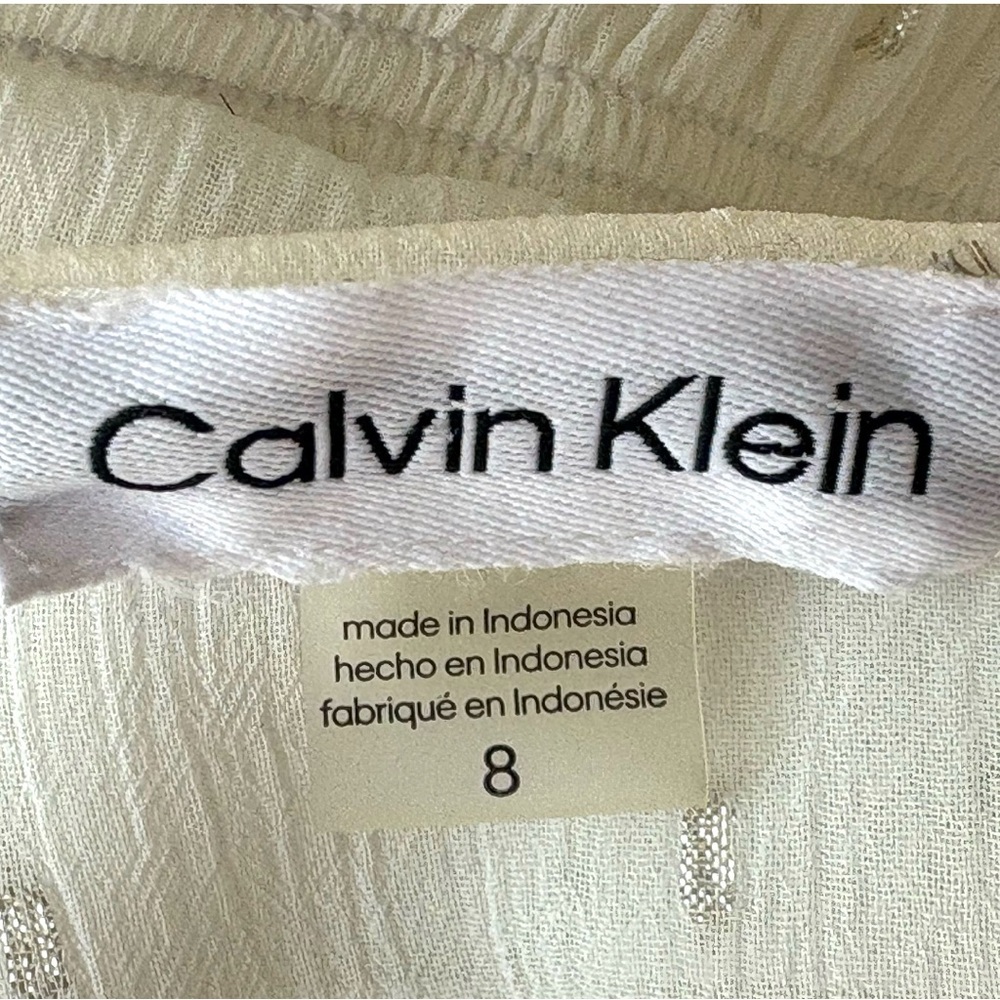 Calvin Klein White Smocked Dress with Silver Metallic Accents. Women’s Size 8 - Picture 9 of 11
